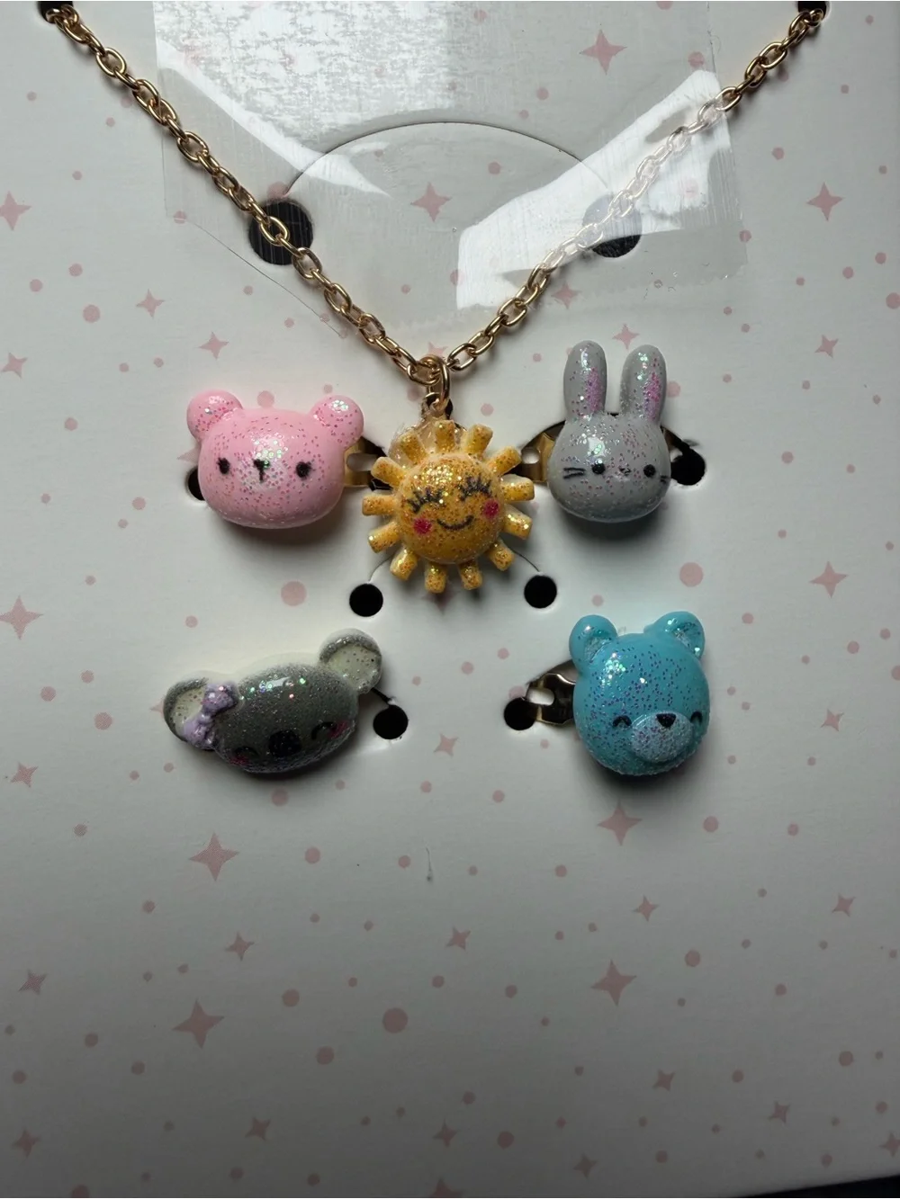 5pc Kids Small Pets Charm Necklace With Four Rings